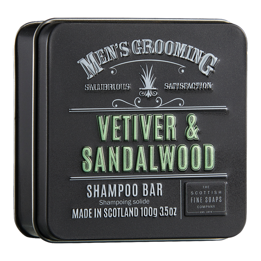 Vetiver and Sandalwood Shampoo Bar in a Tin 100g